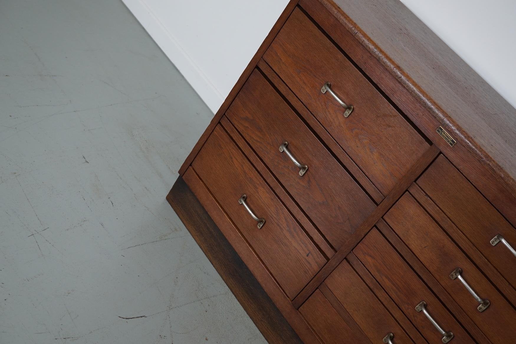 Mid-20th Century Dutch Industrial Oak Apothecary Cabinet