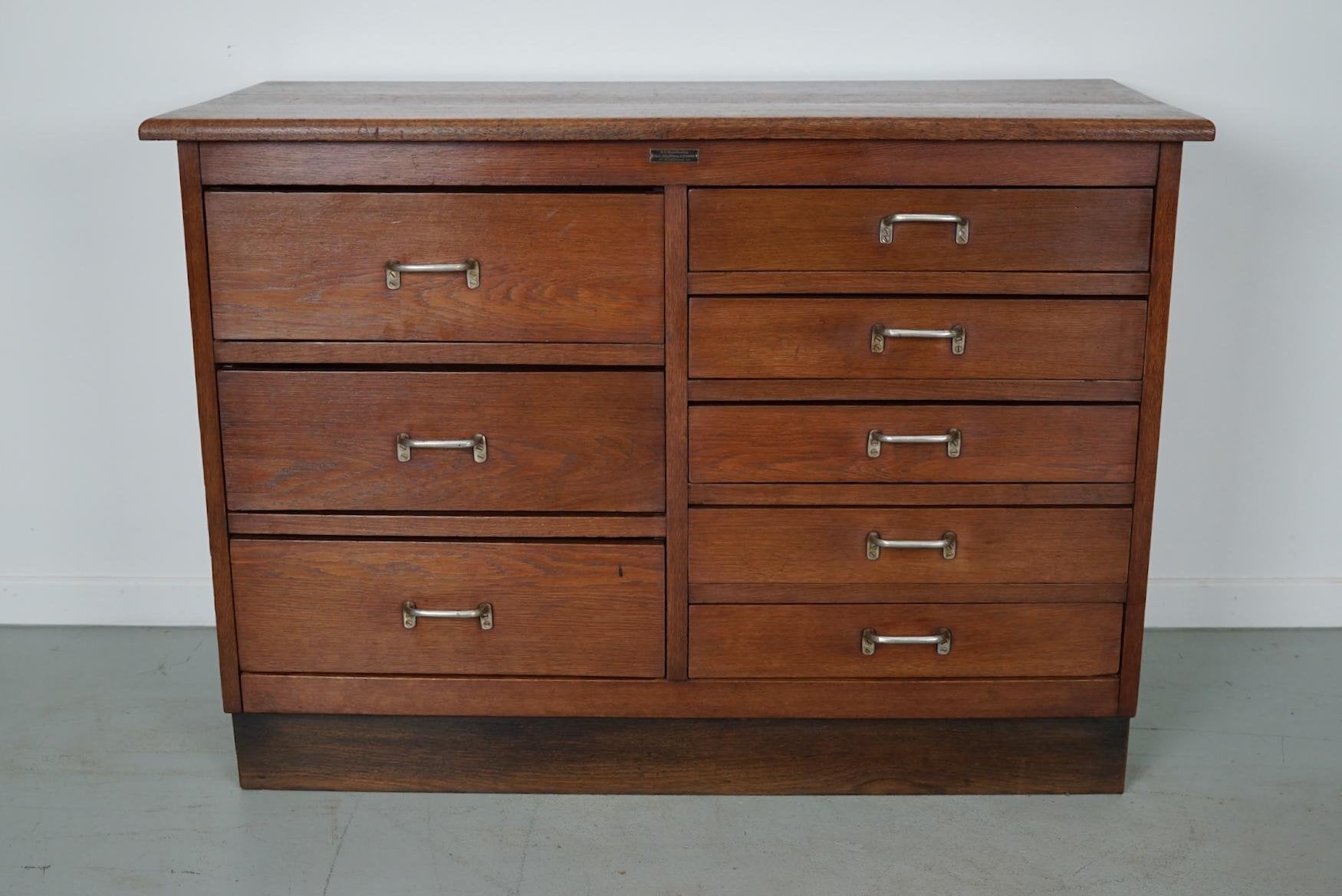 Mid-20th Century Dutch Industrial Oak Apothecary Cabinet