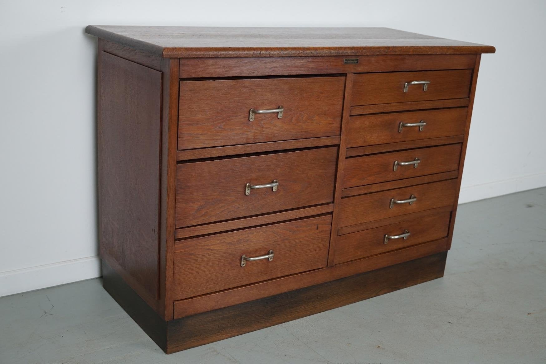 Mid-20th Century Dutch Industrial Oak Apothecary Cabinet