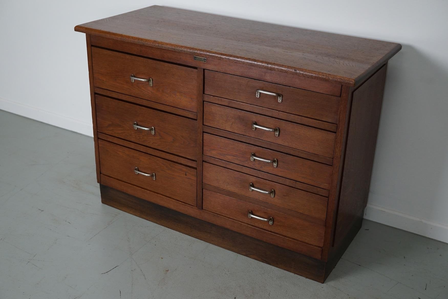 Mid-20th Century Dutch Industrial Oak Apothecary Cabinet