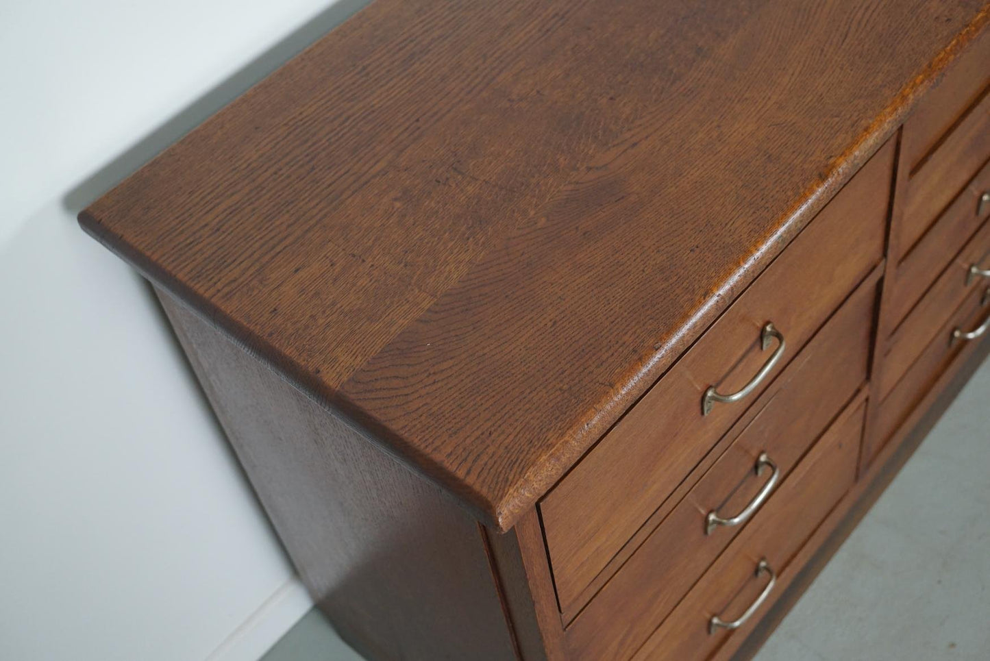 Mid-20th Century Dutch Industrial Oak Apothecary Cabinet