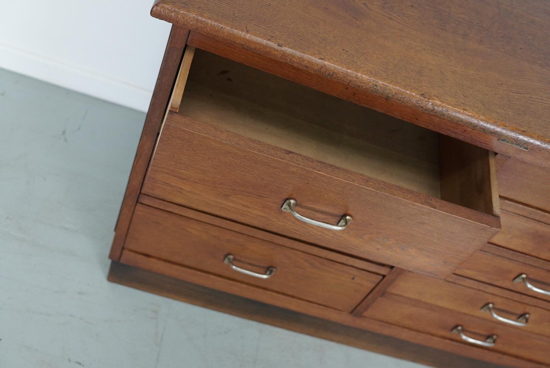 Mid-20th Century Dutch Industrial Oak Apothecary Cabinet