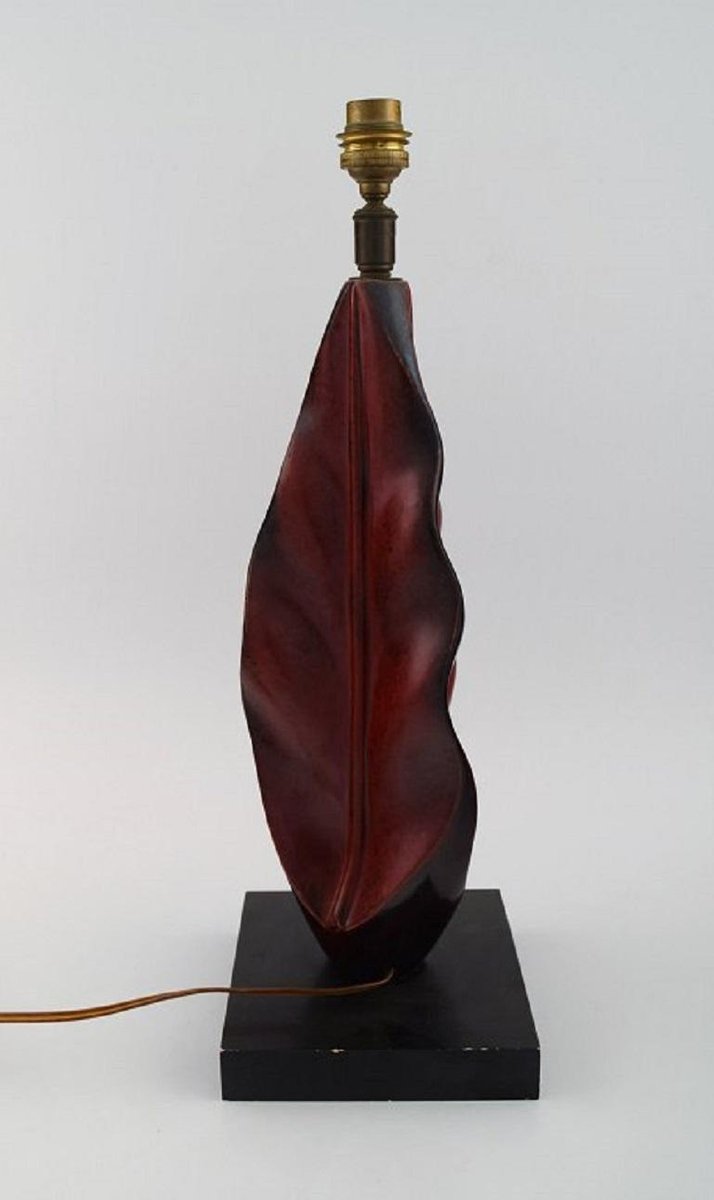 Mid-20th Century Hand-Painted Wood on Base Organically Shaped Table Lamp