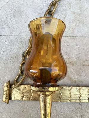 Mid-20th-Century Iron and Colored Glass Wall Lights, 1960s, Set of 3-NOU-769018