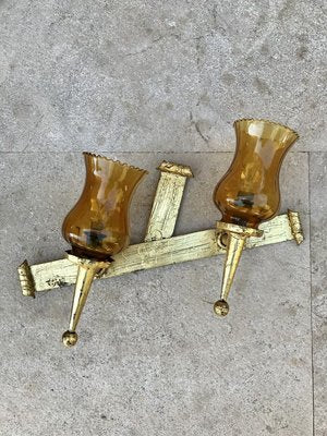 Mid-20th-Century Iron and Colored Glass Wall Lights, 1960s, Set of 3-NOU-769018