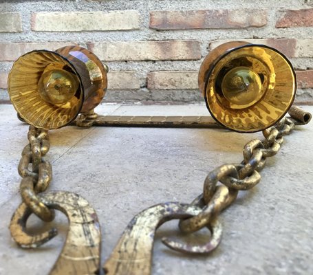 Mid-20th-Century Iron and Colored Glass Wall Lights, 1960s, Set of 3-NOU-769018