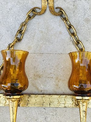 Mid-20th-Century Iron and Colored Glass Wall Lights, 1960s, Set of 3-NOU-769018