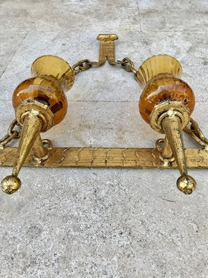 Mid-20th-Century Iron and Colored Glass Wall Lights, 1960s, Set of 3-NOU-769018