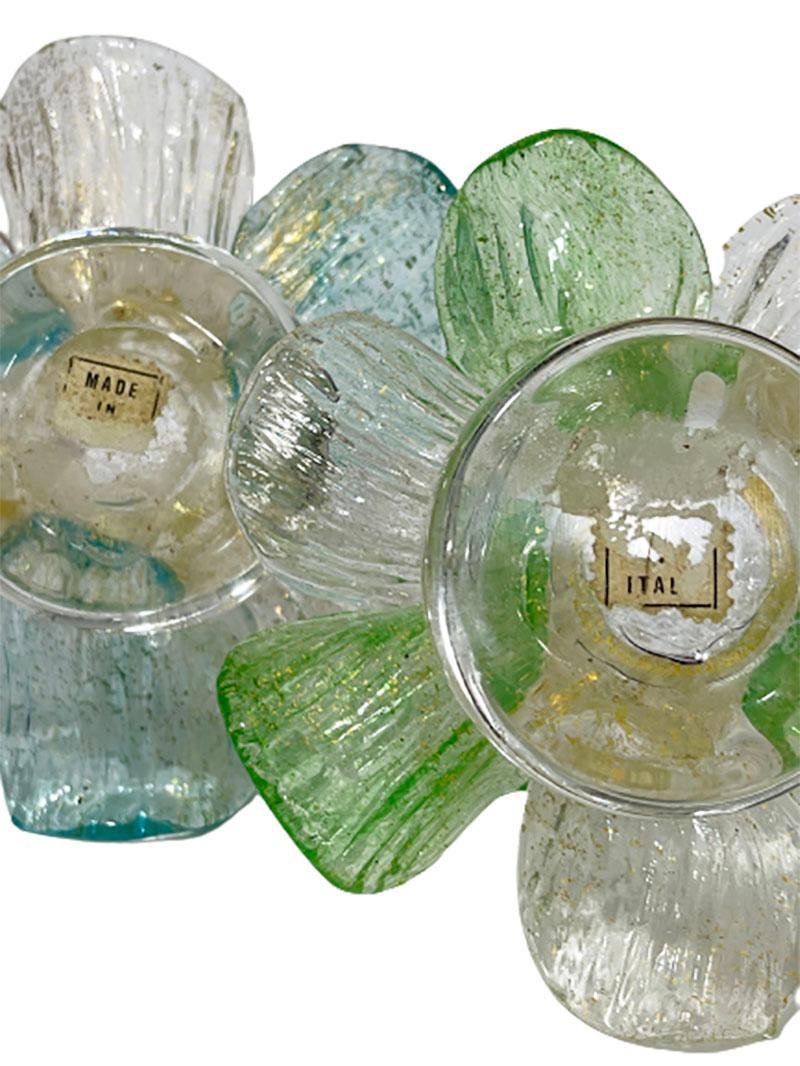 Mid-20th Century Italian Murano Glass & Gold Flake Candleholders in Flower Shape, Set of 3