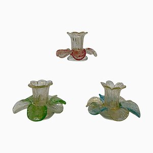 Mid-20th Century Italian Murano Glass & Gold Flake Candleholders in Flower Shape, Set of 3-UCH-1226401