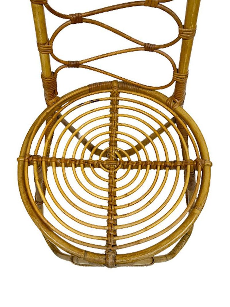 Mid-20th Century Rattan and Bamboo Chair and Magazine Rack, Set of 2