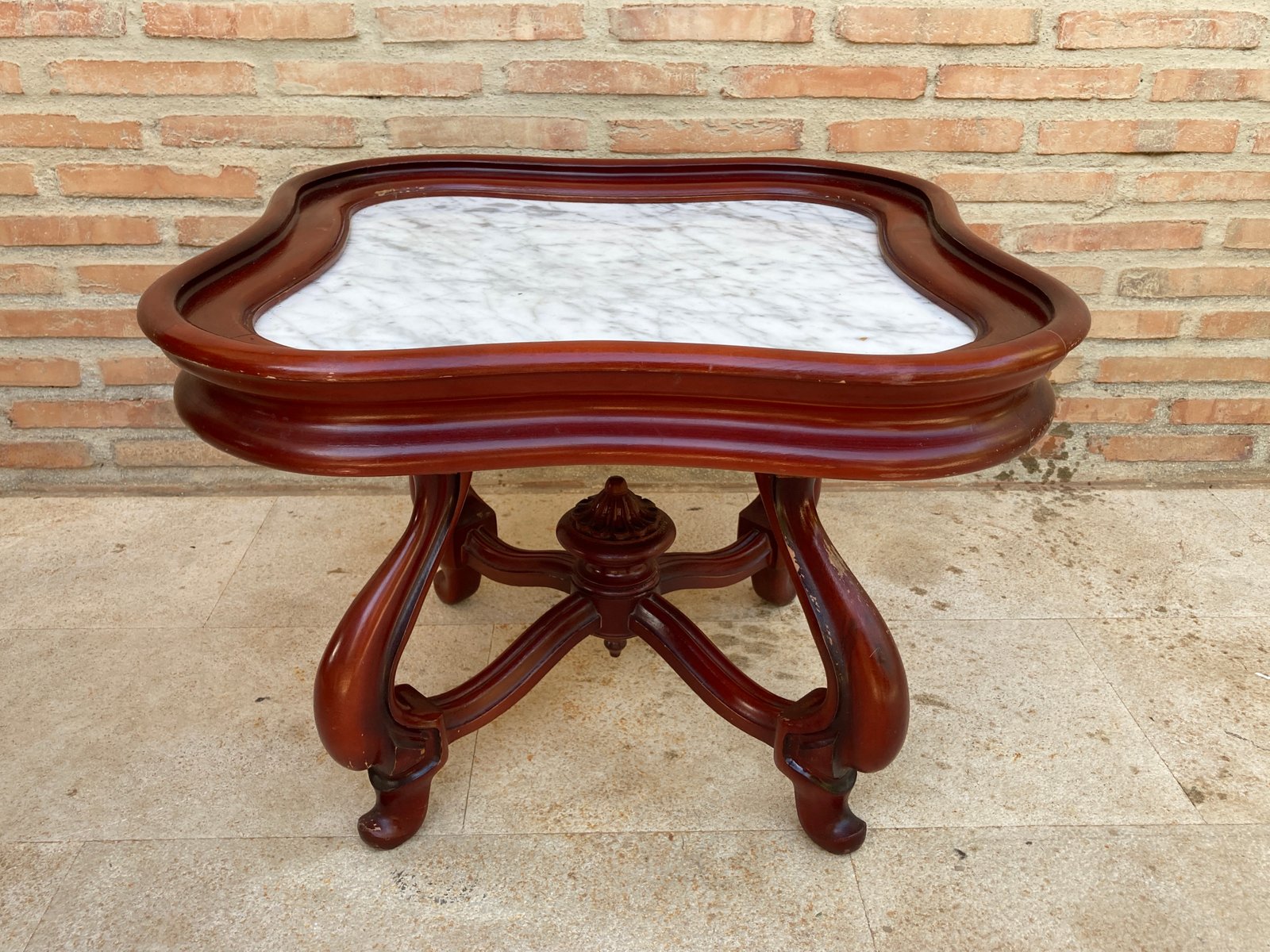 Mid-20th Century Side Table in Wood & Marble Top, 1960s