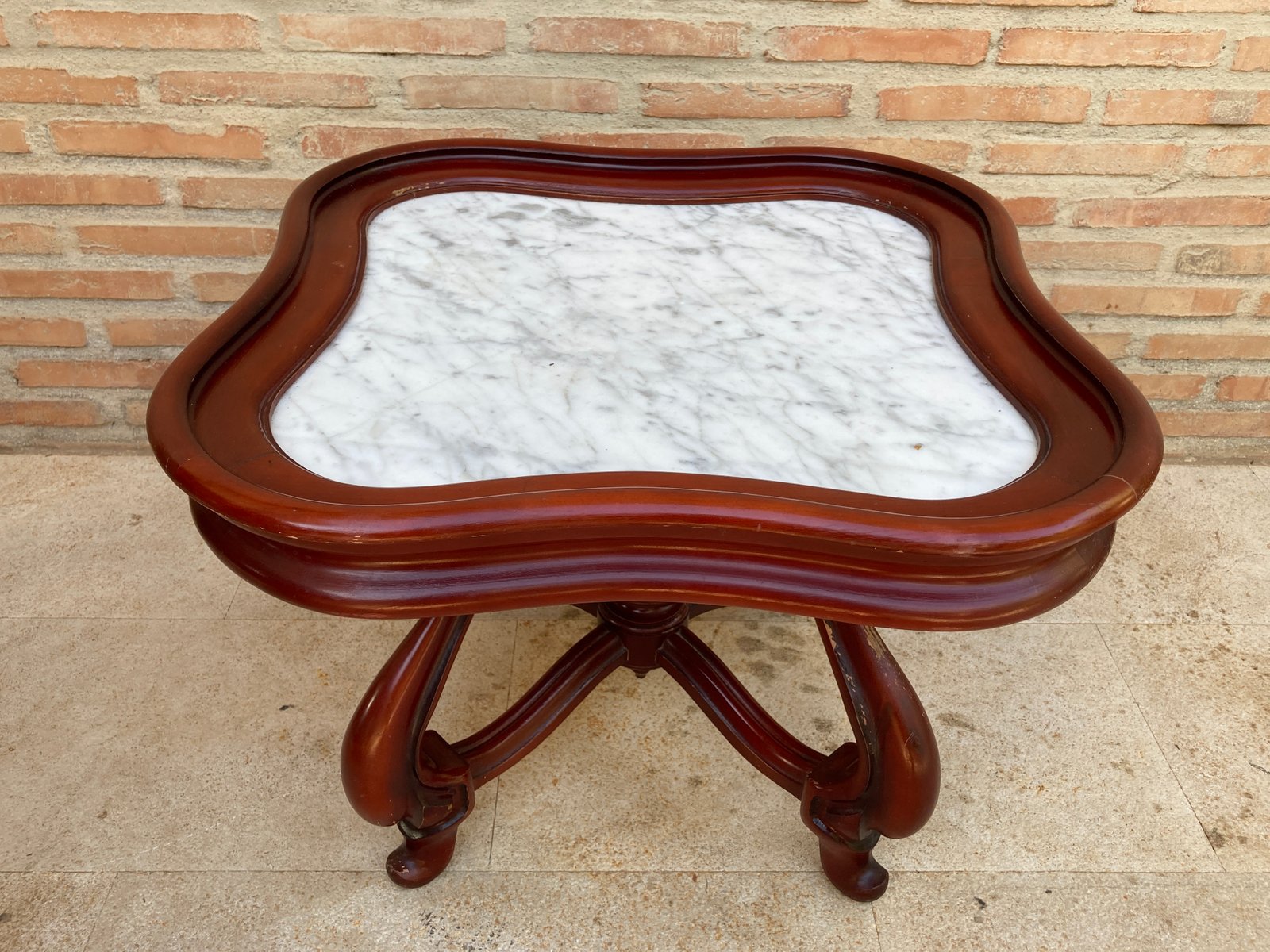 Mid-20th Century Side Table in Wood & Marble Top, 1960s