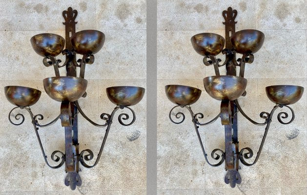 Mid 20th Century Spanish Iron Sconces, Set of 2-NOU-1220714