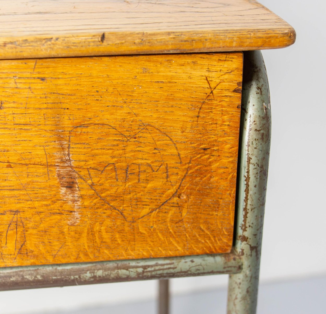 Mid 20th Century Student Oak & Iron Writing Table Slant Top Desk, France, 1950s