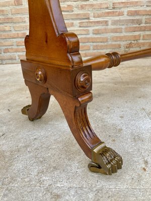 Mid-20th Century Winged Console Table in Walnut with Claw Feet in Bronze with Two Drawers and Wheels-NOU-1160479