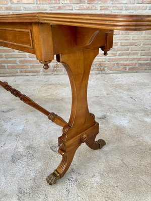 Mid-20th Century Winged Console Table in Walnut with Claw Feet in Bronze with Two Drawers and Wheels-NOU-1160479