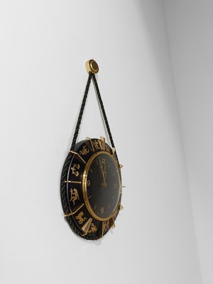 Mid 20th Century Zodiac Wall Clock in Black Metal & Brass, Germany, 1960s-UIW-2018068