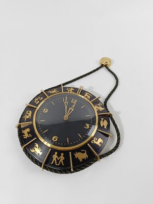 Mid 20th Century Zodiac Wall Clock in Black Metal & Brass, Germany, 1960s-UIW-2018068