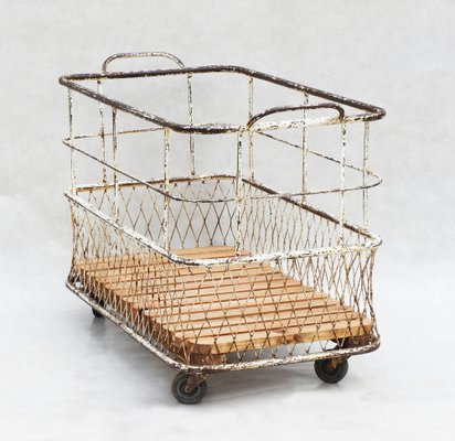 Mid-Centruy French Industrial Trolley Basket Cart, 1950-JUA-1815335