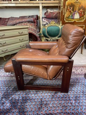 Mid-Centry Leather and Mahogany Chairs, Set of 2-NSG-2041613