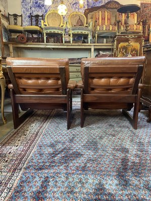 Mid-Centry Leather and Mahogany Chairs, Set of 2-NSG-2041613