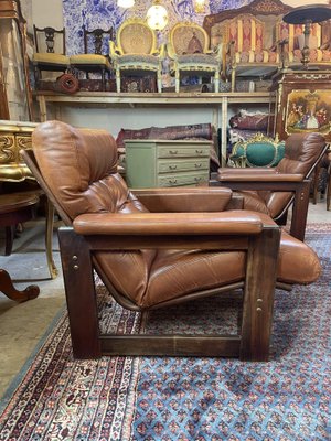 Mid-Centry Leather and Mahogany Chairs, Set of 2-NSG-2041613