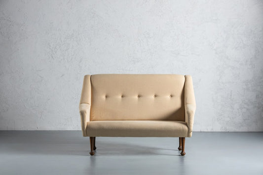 Mid-Century 2 Seater Sofa in Cream Fabric, Italy, 1970s