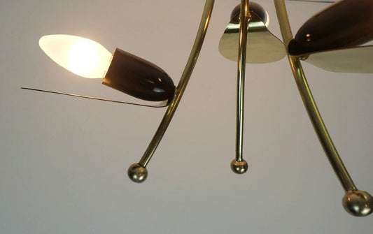 Mid-Century 3-Light Ceiling Light in Brass and Metal from Stilnovo, 1950s