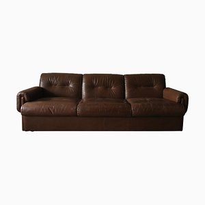 Mid-Century 3-Seater Sofa in Stitched Brown Leather, 1970s-ED-1749668