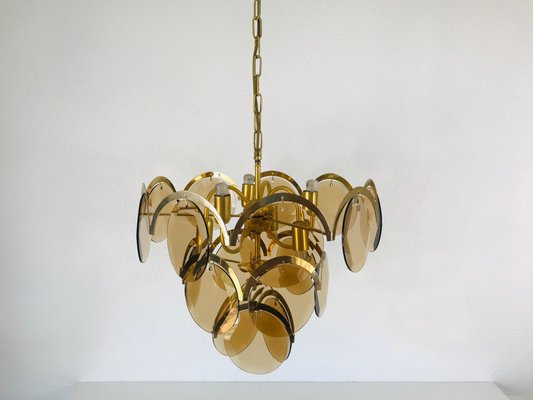 Mid-Century 3-Tier Brass and Glass Chandelier from Vistosi, 1960s-PUK-677968