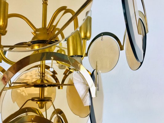 Mid-Century 3-Tier Brass and Glass Chandelier from Vistosi, 1960s-PUK-677968