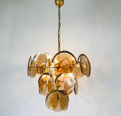 Mid-Century 3-Tier Brass and Glass Chandelier from Vistosi, 1960s-PUK-677968