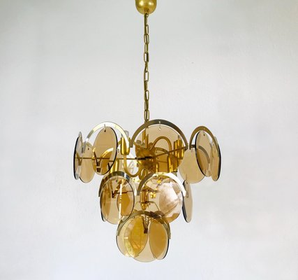 Mid-Century 3-Tier Brass and Glass Chandelier from Vistosi, 1960s-PUK-677968