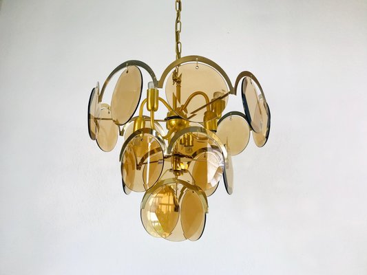 Mid-Century 3-Tier Brass and Glass Chandelier from Vistosi, 1960s-PUK-677968