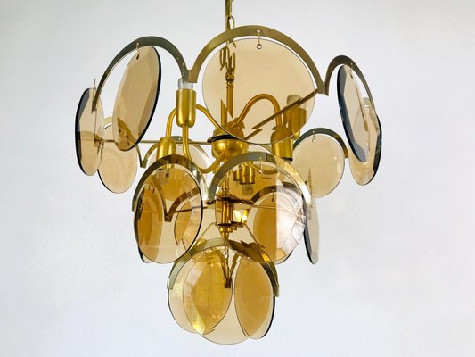 Mid-Century 3-Tier Brass and Glass Chandelier from Vistosi, 1960s-PUK-677968