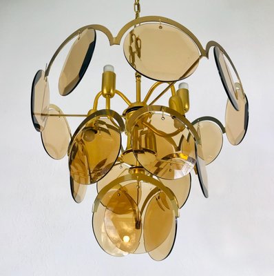 Mid-Century 3-Tier Brass and Glass Chandelier from Vistosi, 1960s-PUK-677968