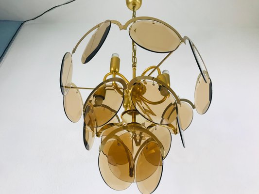 Mid-Century 3-Tier Brass and Glass Chandelier from Vistosi, 1960s-PUK-677968