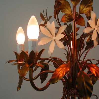 Mid-Century 5-Light Gilt Leaf & White Blossom Chandelier by Hans Kögl, 1970s-OE-897809