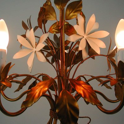 Mid-Century 5-Light Gilt Leaf & White Blossom Chandelier by Hans Kögl, 1970s-OE-897809