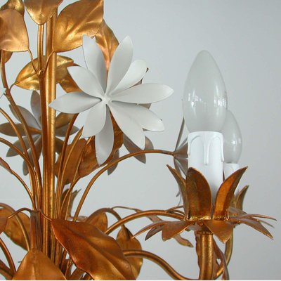 Mid-Century 5-Light Gilt Leaf & White Blossom Chandelier by Hans Kögl, 1970s-OE-897809