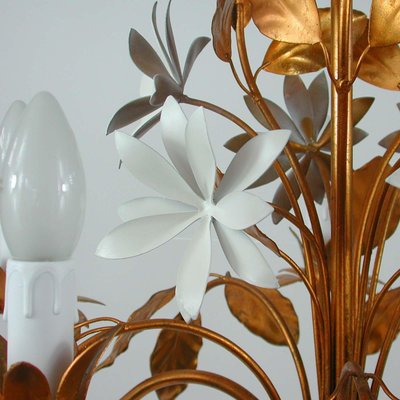 Mid-Century 5-Light Gilt Leaf & White Blossom Chandelier by Hans Kögl, 1970s-OE-897809