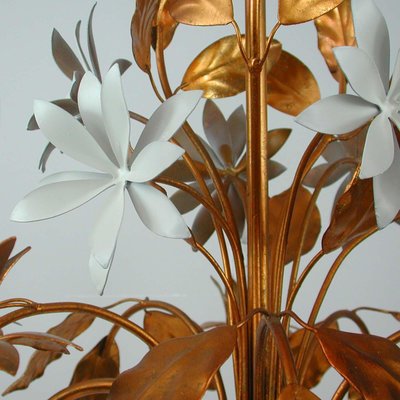 Mid-Century 5-Light Gilt Leaf & White Blossom Chandelier by Hans Kögl, 1970s-OE-897809