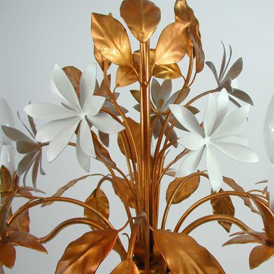 Mid-Century 5-Light Gilt Leaf & White Blossom Chandelier by Hans Kögl, 1970s-OE-897809