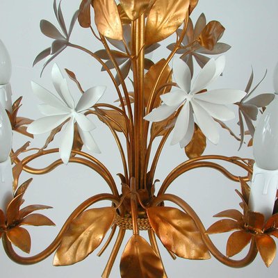 Mid-Century 5-Light Gilt Leaf & White Blossom Chandelier by Hans Kögl, 1970s-OE-897809