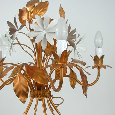 Mid-Century 5-Light Gilt Leaf & White Blossom Chandelier by Hans Kögl, 1970s-OE-897809