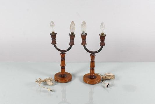 Mid-Century Abat-Jour Table Lamps in Wood from Colli Torino, Italy, 1950s, Set of 2