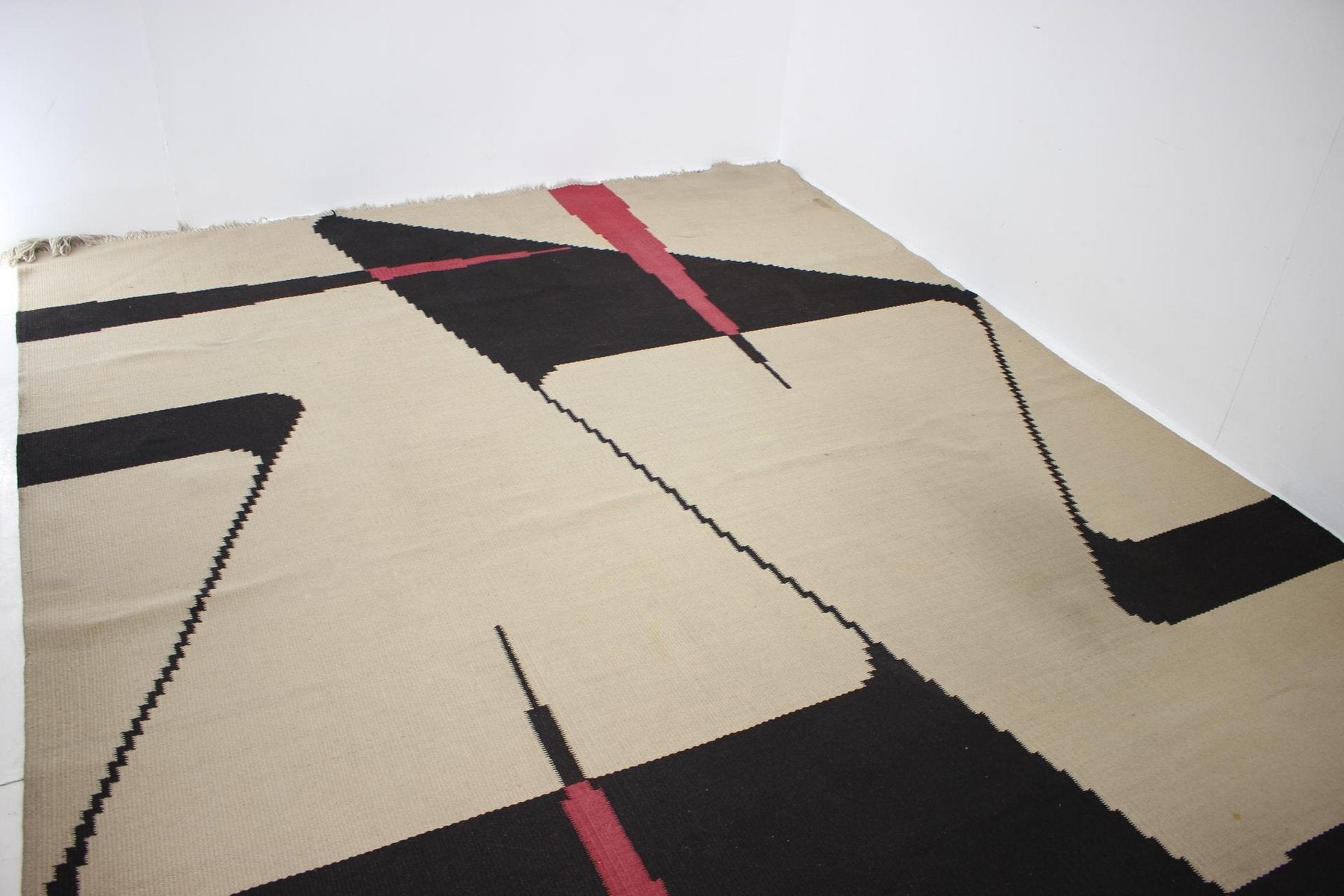 Mid-Century Abstract Design Geometric Kilim Rug, 1960s