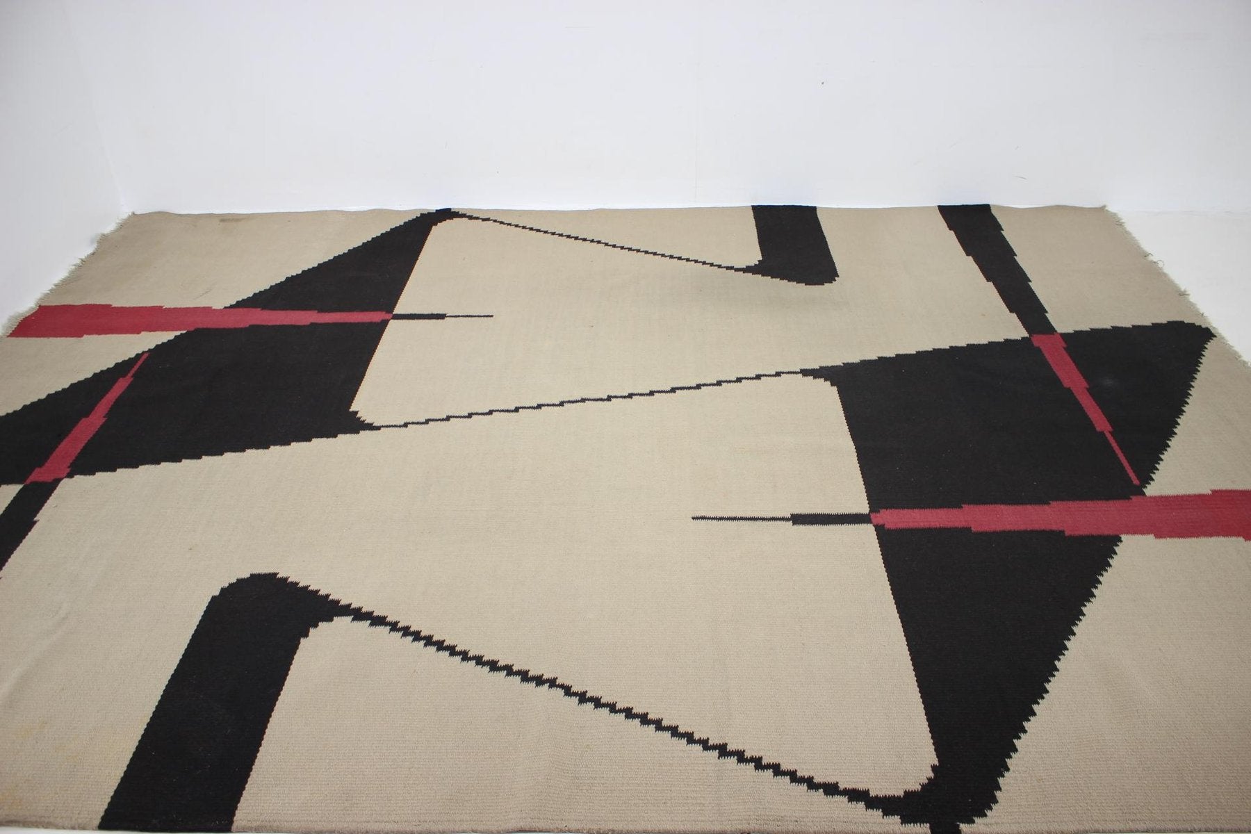 Mid-Century Abstract Design Geometric Kilim Rug, 1960s