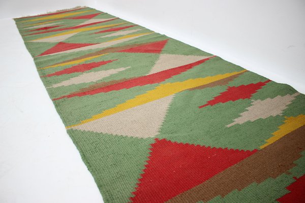 Mid-Century Abstract Geometric Wool Kilim Rug, 1960s-TZ-975069